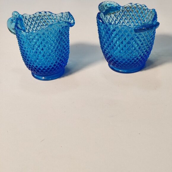 Imperial Glass Hobnail Depression cream and sugar in deep blue. Small sized - Picture 5 of 7